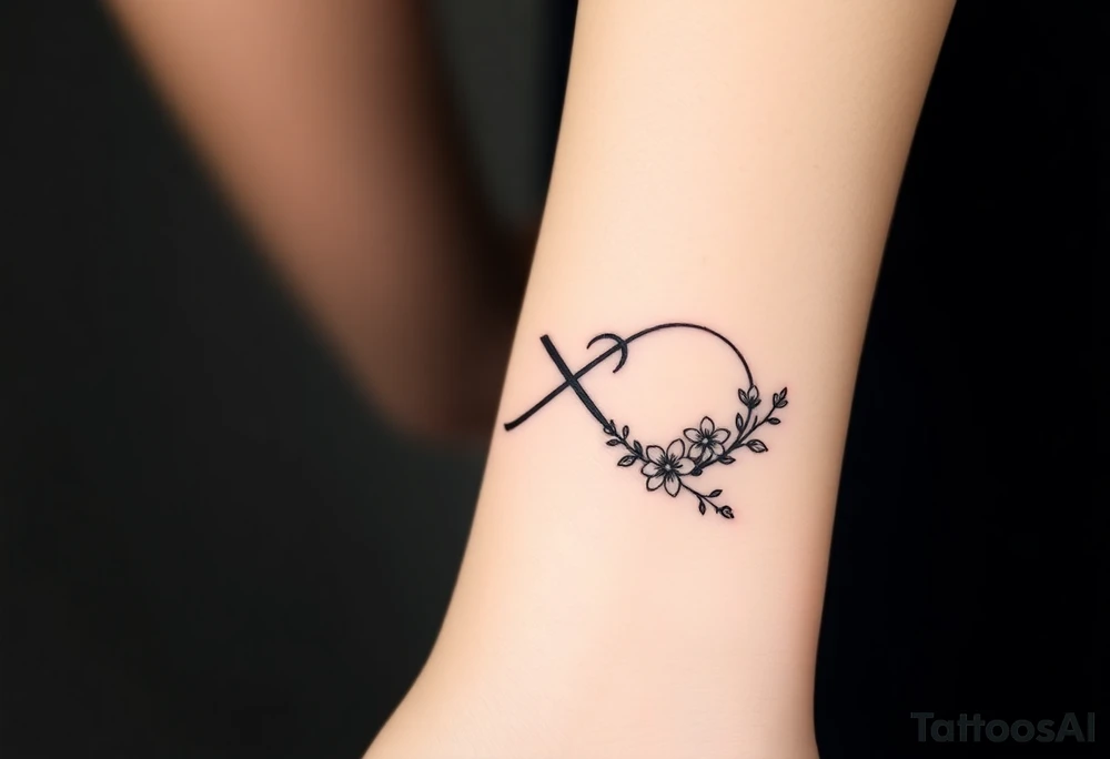 An infinity symbol including family sign made of intertwined vines, with delicate flowers blooming along its curves tattoo idea