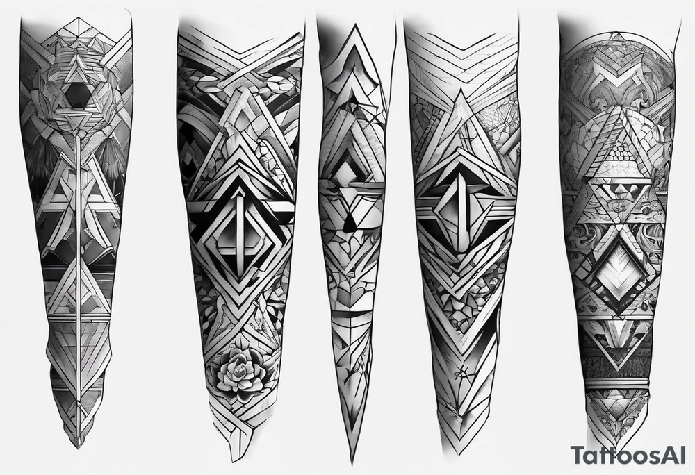 A full sleeve for the forearm with a geometric design tattoo idea