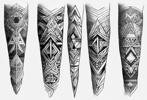 A full sleeve for the forearm with a geometric design tattoo idea