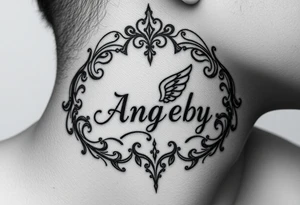 Heaven love theme surrounding the name angel baby tattoo idea