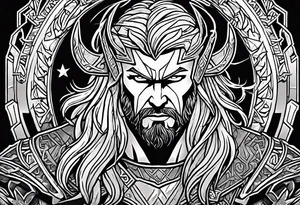 The Mighty Thor that looks like the Chris Hemsworth version with lightning in the background tattoo idea