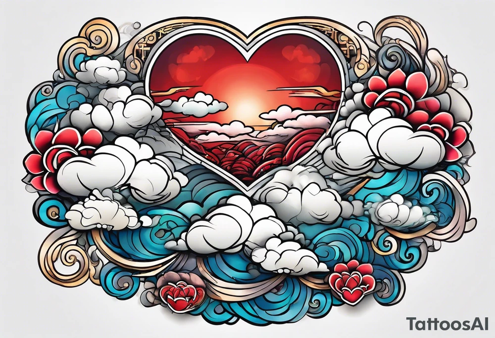 japanese clouds encirkling heart tattoo idea