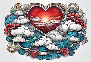 japanese clouds encirkling heart tattoo idea