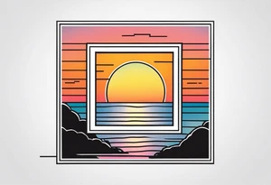 the outline of a polaroid-picture frame where the image of the picture is a sunset tattoo idea