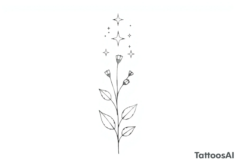Simple, delicate, fine line, stars, plant. Vertical tattoo idea