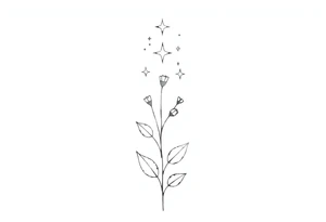 Simple, delicate, fine line, stars, plant. Vertical tattoo idea
