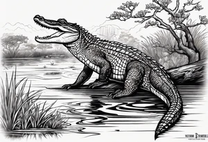 Scene live oak marsh birds alligator tattoo idea