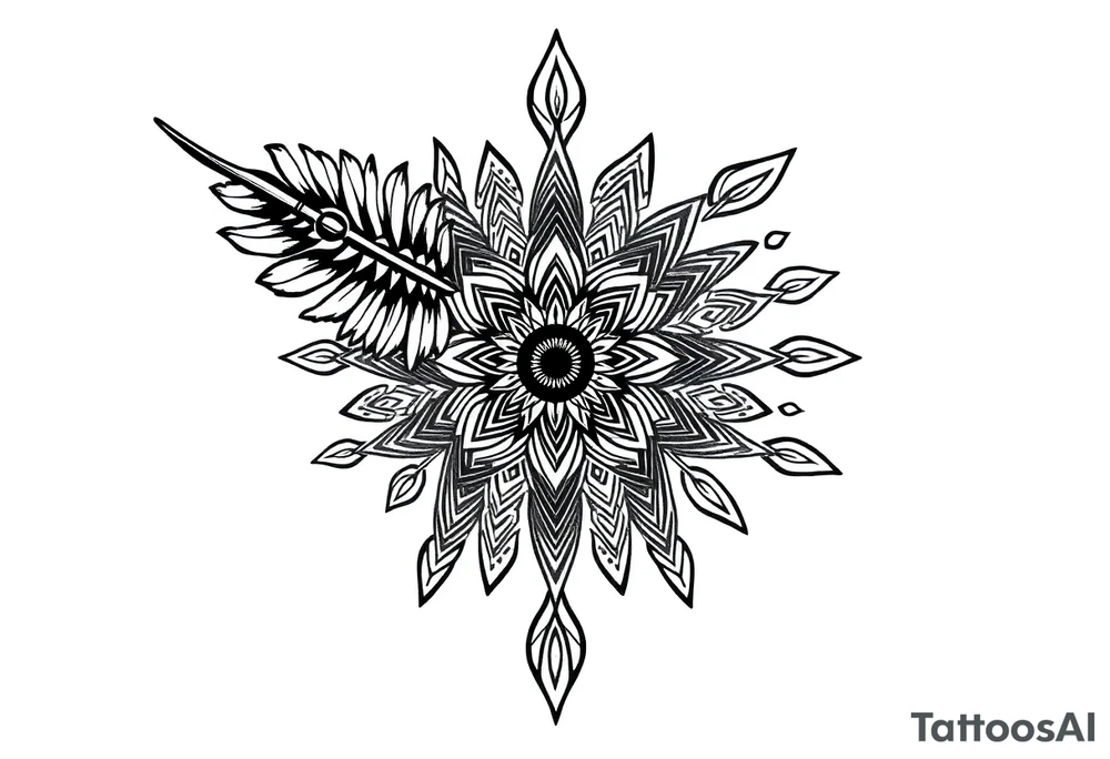 big spiritual feather indian mandala shaman tattoo idea