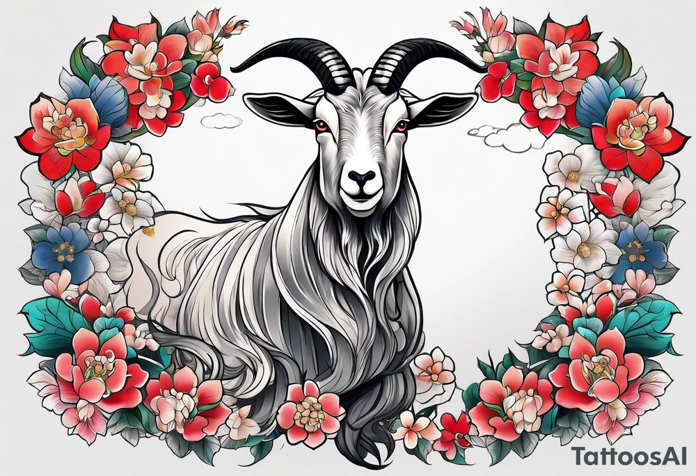 traditional japanese style goat with full body tattoo idea