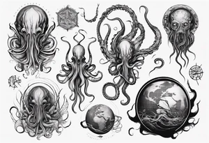a tattoo on the theme of lovecraft, with long tentacles that embrace the earth tattoo idea