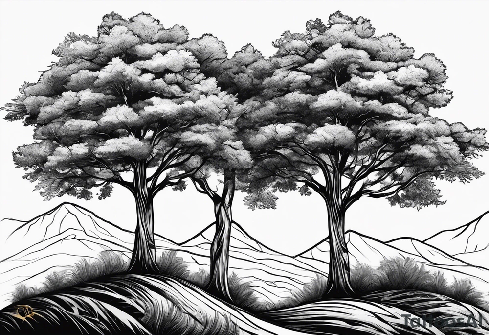 Three trees together fineline simple tattoo idea