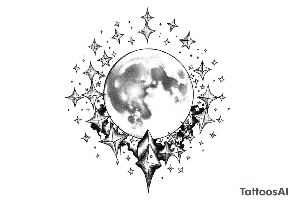 1x10^23 surrounded by cascade of stars and moon tattoo idea