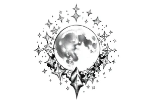 1x10^23 surrounded by cascade of stars and moon tattoo idea