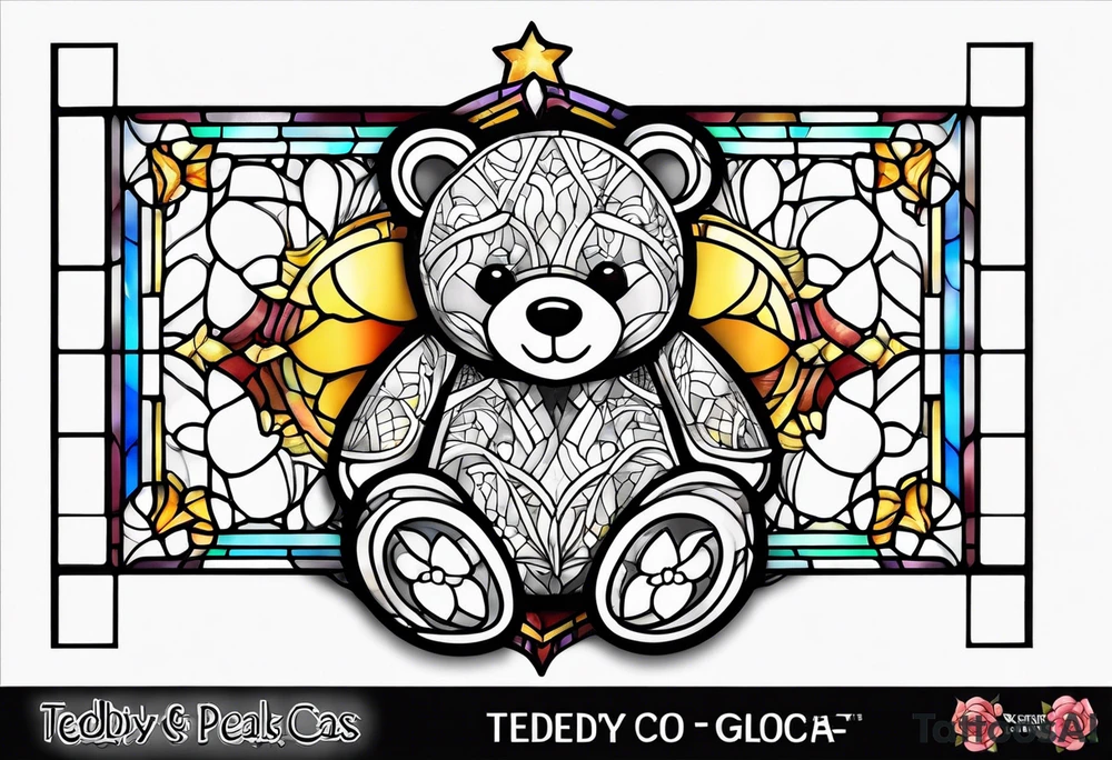 Teddy bear stain glass tattoo idea