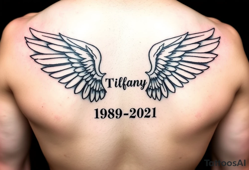 Simple Angle wings with Tiffany in the middle and 1978-2021 under it wrist tatto tattoo idea