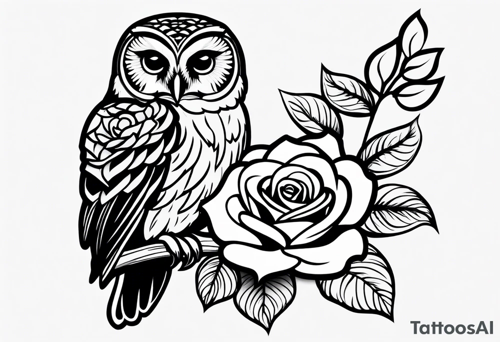 Barred owl with a rose and a heart tattoo idea