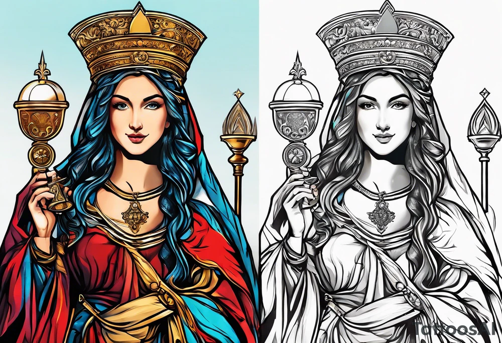 holy saint barbara with canons and a chalice tattoo idea