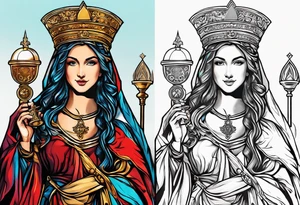 holy saint barbara with canons and a chalice tattoo idea