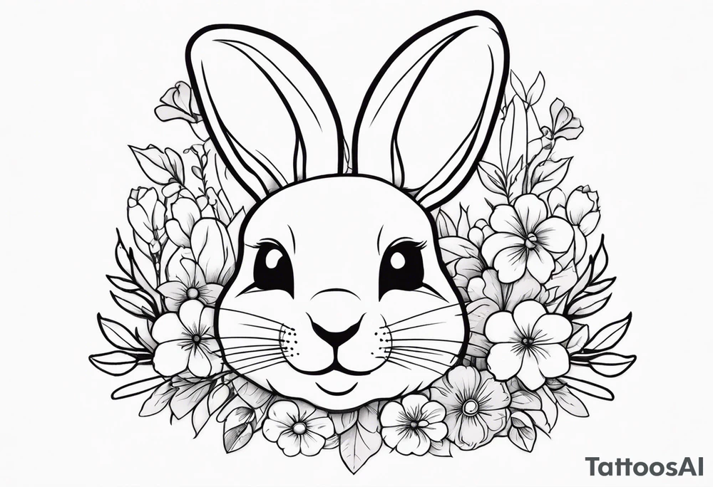 bunny head with flowers around it tattoo idea