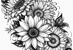 Sun Flower in the middle, Rose and Lily on top and a Gerbera daisy on the bottom tattoo idea