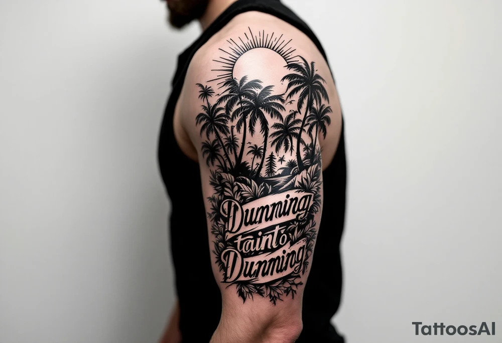 Dunning, Jungle theme with palm trees,taino symbols,philipino sun, tattoo idea