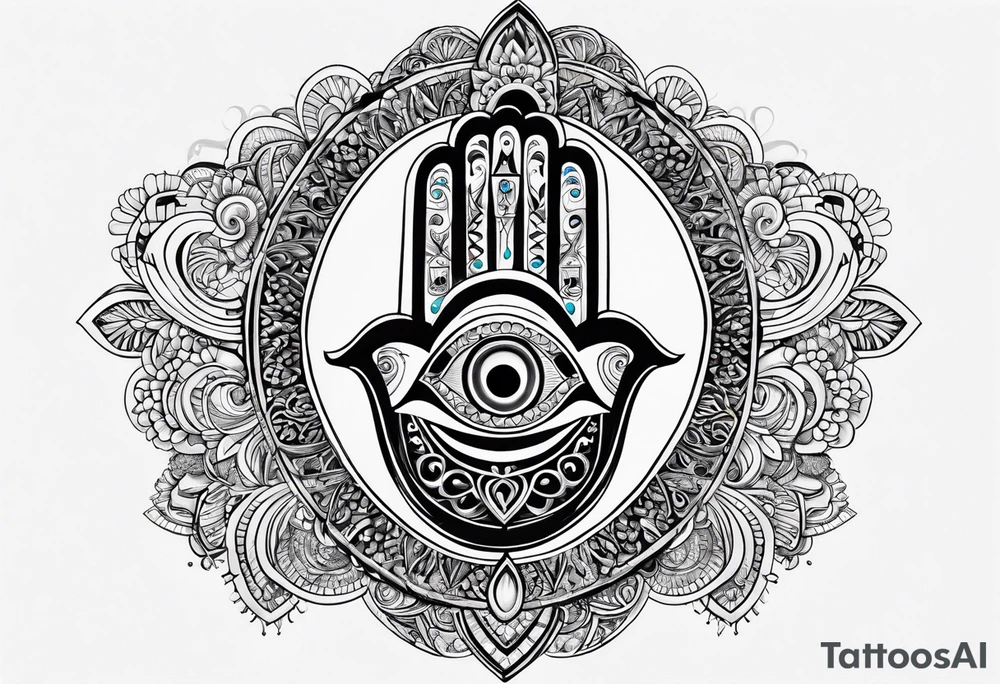 Hamsa, evil eye and ankh tattoo idea