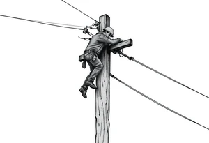 power lineman climbing a wooden 12kv pole. Make the pole a cross that has a hidden resemblance to god. tattoo idea