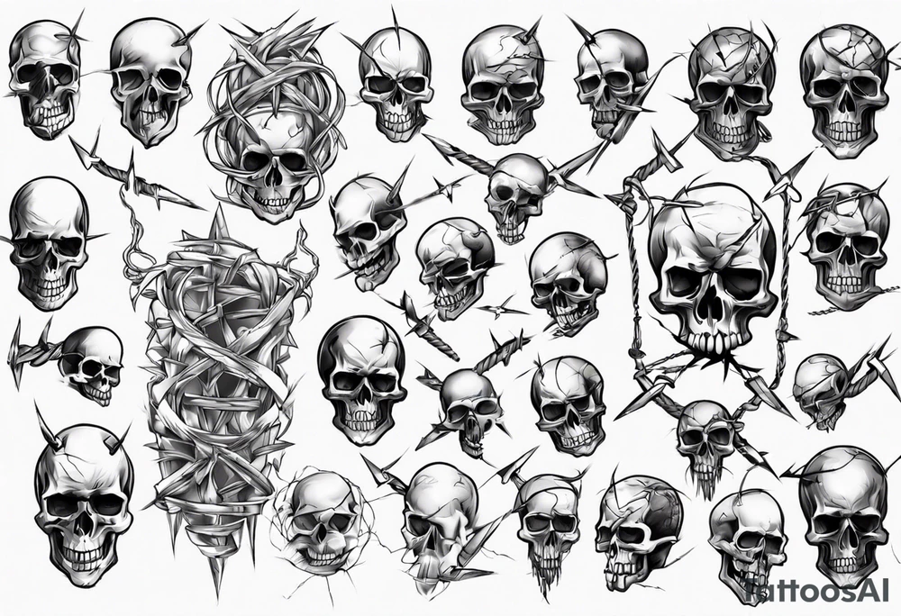 Barbed wired and skulls tattoo idea