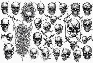 Barbed wired and skulls tattoo idea