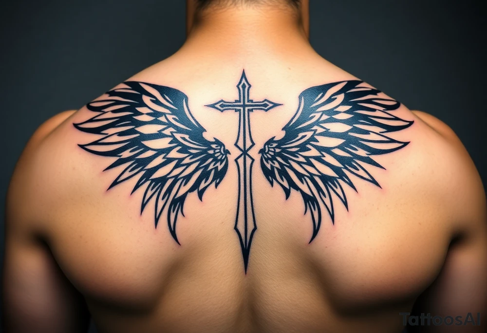 christan religious tattoos with full and strong wings tattoo idea
