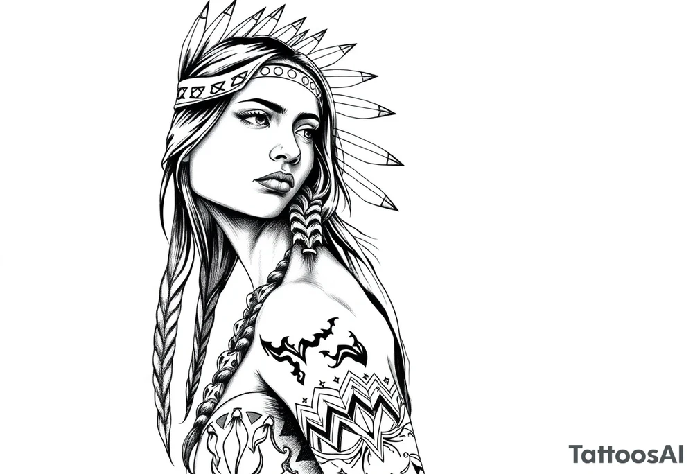 Female Native American side pose tattoo idea
