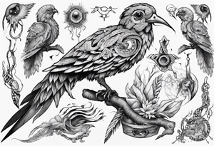 Cyberpunk Guatemalan Quetzal birds with Neurons tattoo idea