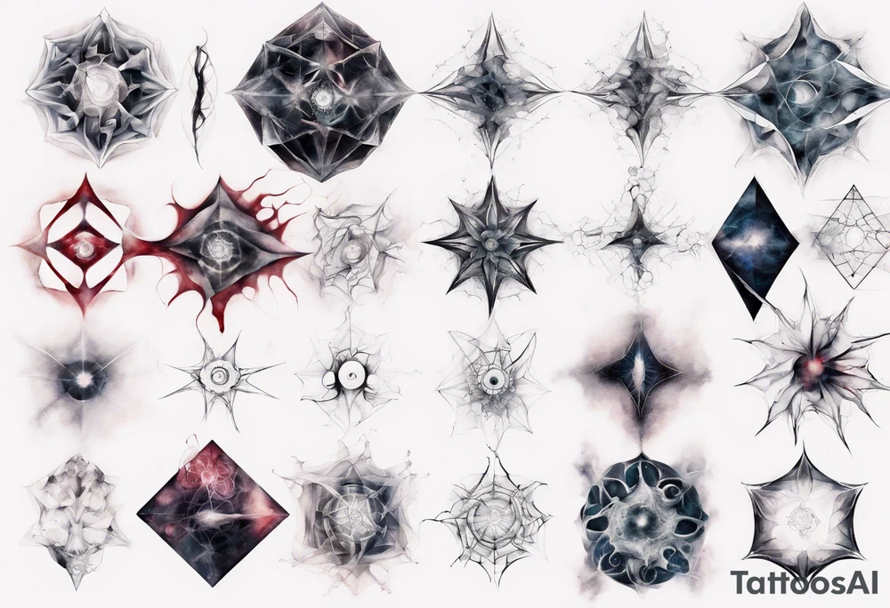 Macabre, abstract, acquarel, pigment, photon,  realistic, blood geometric fractal tattoo idea