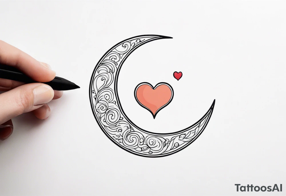 Crescent moon with a love heart inside tattoo idea