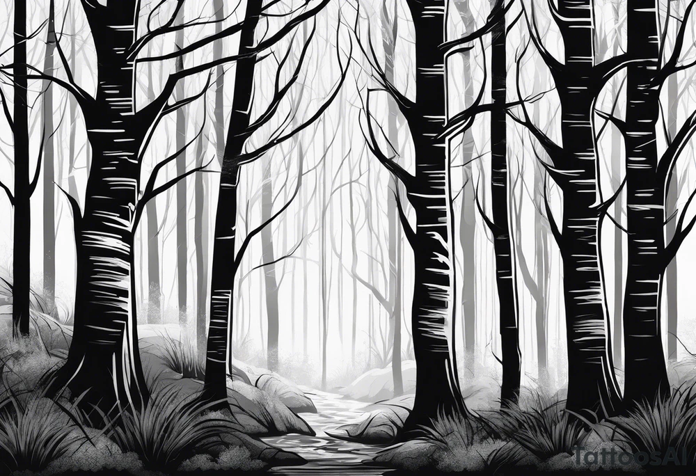 Leshy birch trees dark forest tattoo idea