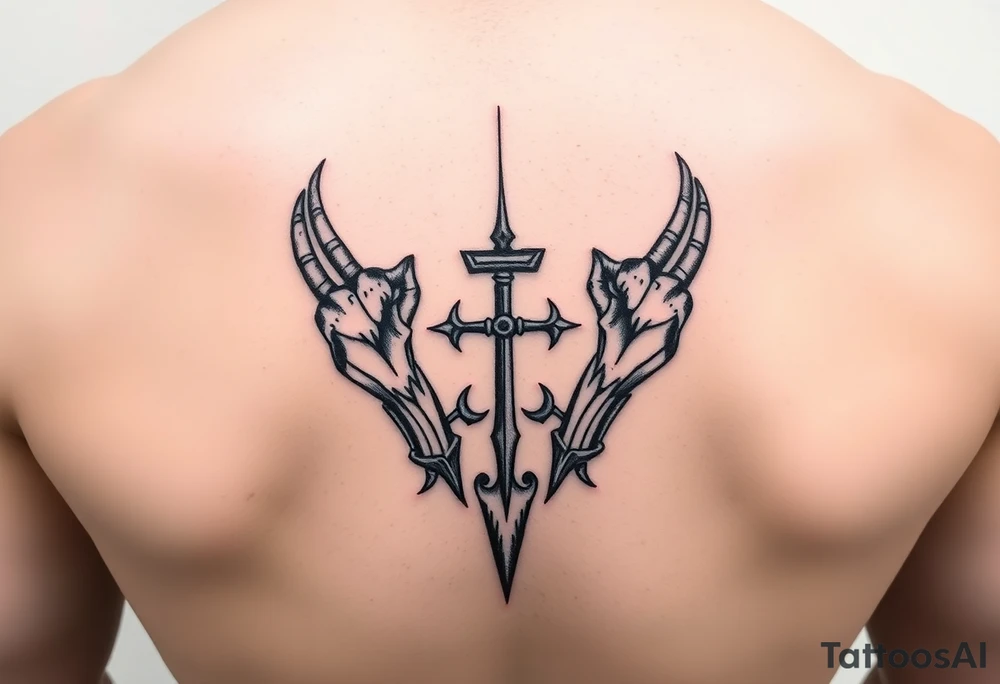 Tatuaż nad klatka piersiową, dwa kruki,  pomiędzy nimi islandzkie symbole, Mroczny tatuaż tattoo idea