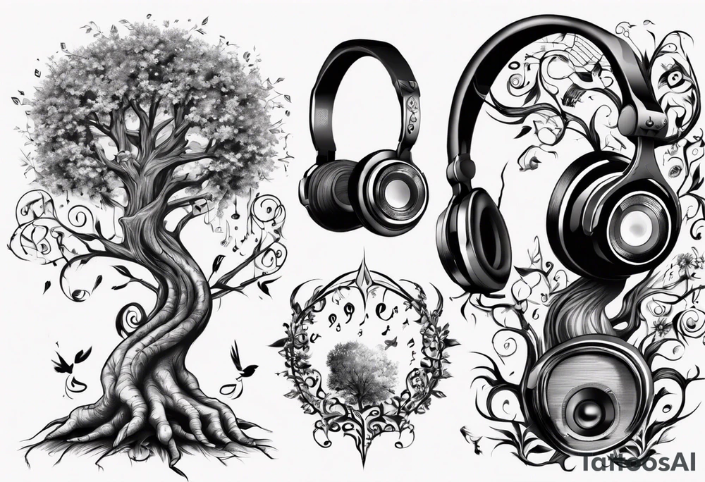 music speaker note tree headphones tattoo idea