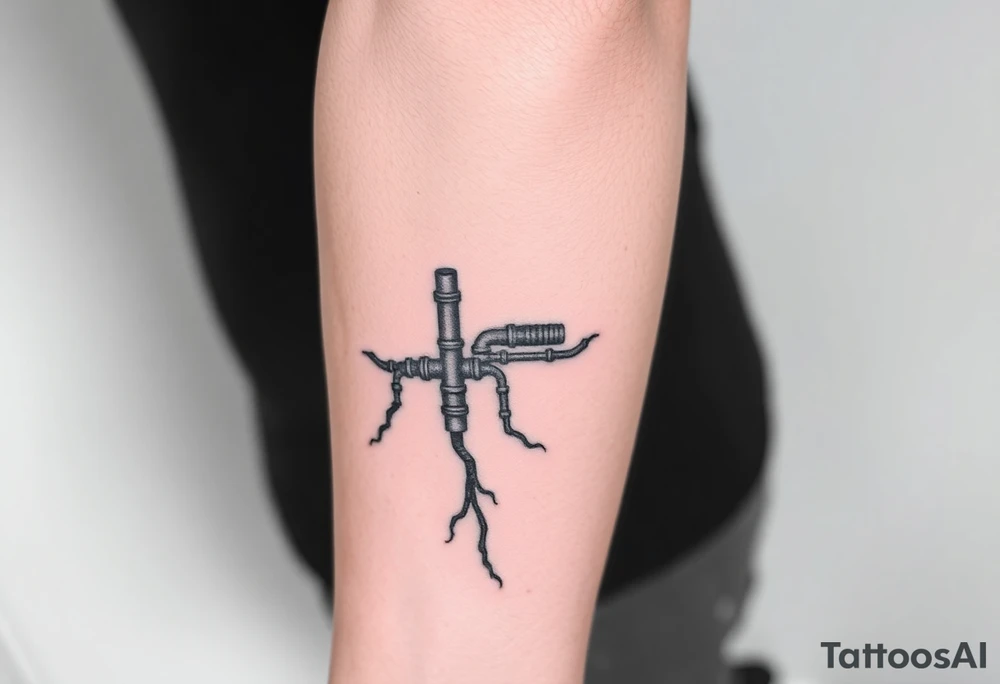 System of pipes that transitions and transforms at the end into thick, widespread 
veins of forearm tattoo idea