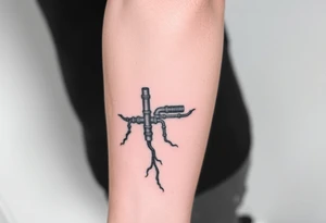 System of pipes that transitions and transforms at the end into thick, widespread 
veins of forearm tattoo idea
