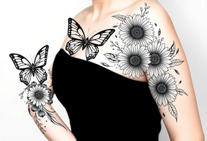 Butterflies and tulips and sunflowers tattoo idea
