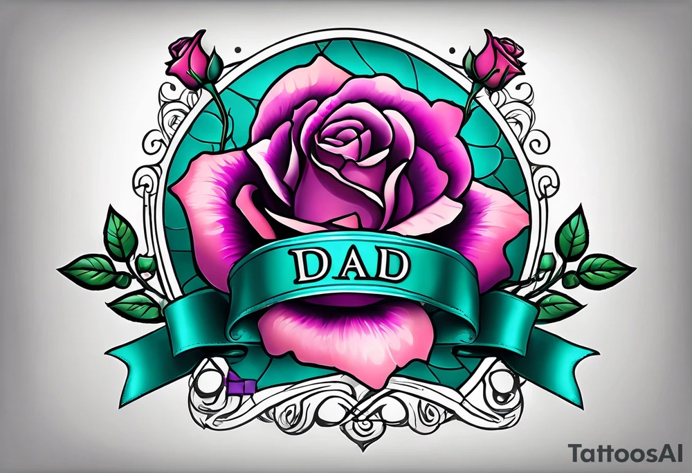 Dad, roses, teal, pink, purple tattoo idea