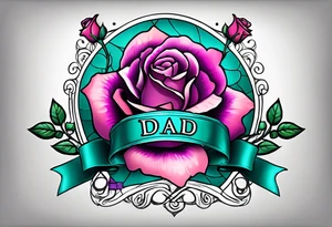 Dad, roses, teal, pink, purple tattoo idea