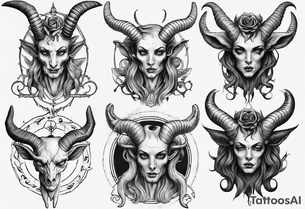 human like Baphomet friendly but dark and large no flowers tattoo idea