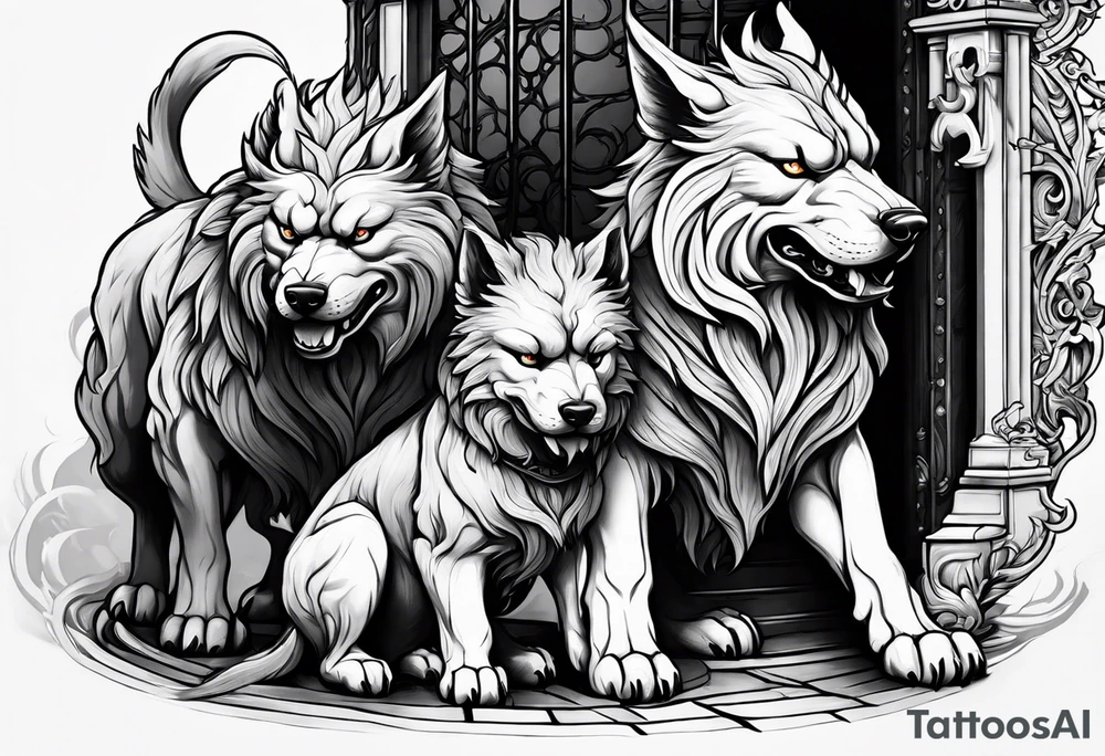 Cerberus guarding the gate to hell tattoo idea