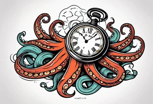 pocket watch attacked by an aggressive octopus tattoo idea