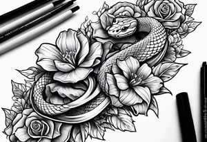 A snake wrapped around flowers tattoo idea