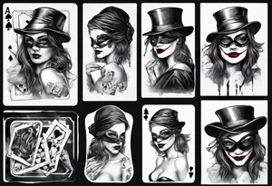 Blindfold girl with card joker tattoo idea