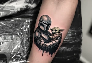 Mandolorian is holding baby yoda tattoo idea