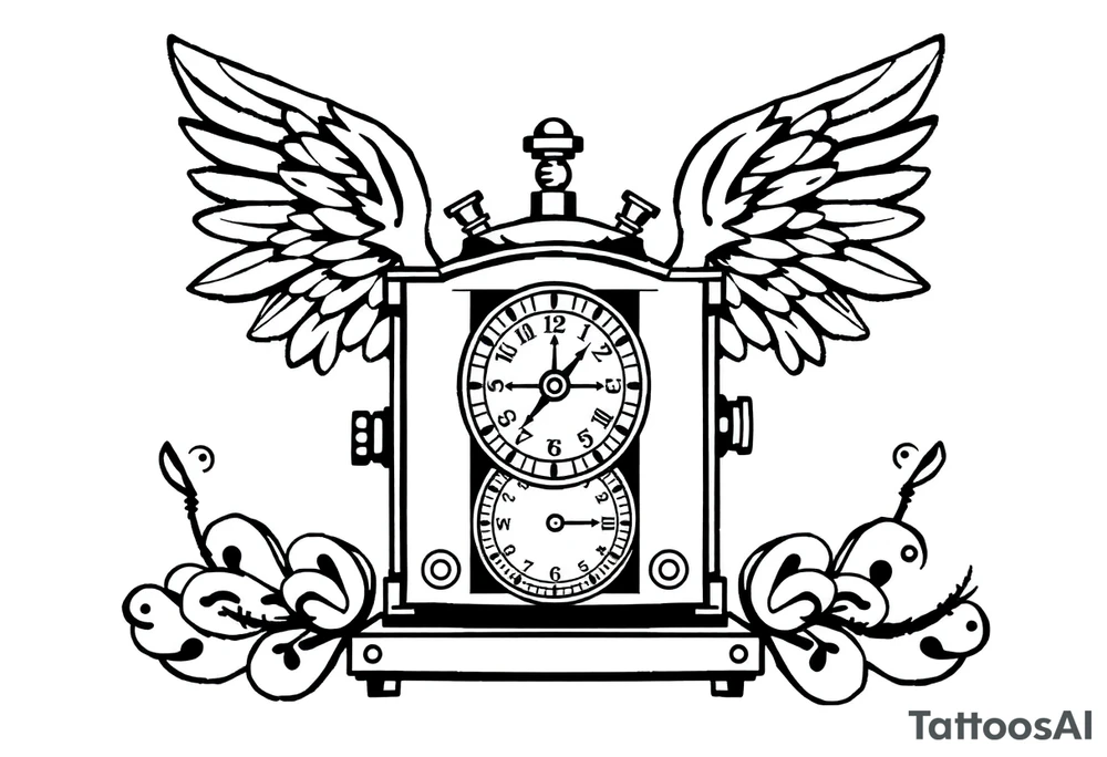 Slot machine with compass and clock with angel wings tattoo idea