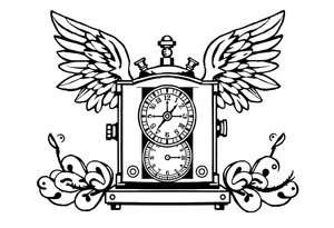 Slot machine with compass and clock with angel wings tattoo idea